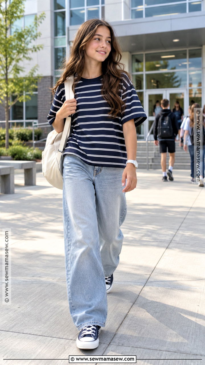 Striped T Shirt And Baggy Jeans 8th Grade Outfit - 20 back to school outfits 8th grade for girls
