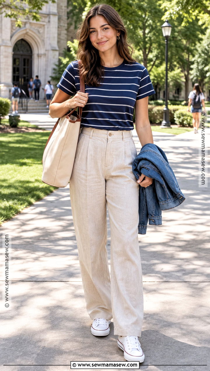 Striped T Shirt And Linen Pants School Outfit - 20 cute back to school outfits summer