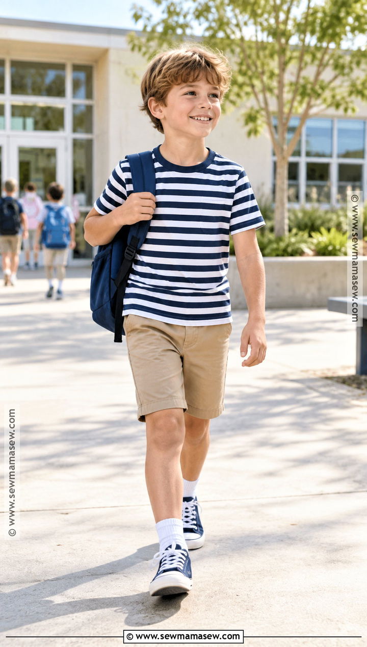 Striped T Shirt With Chino Shorts - 15 back to school shirts for boys