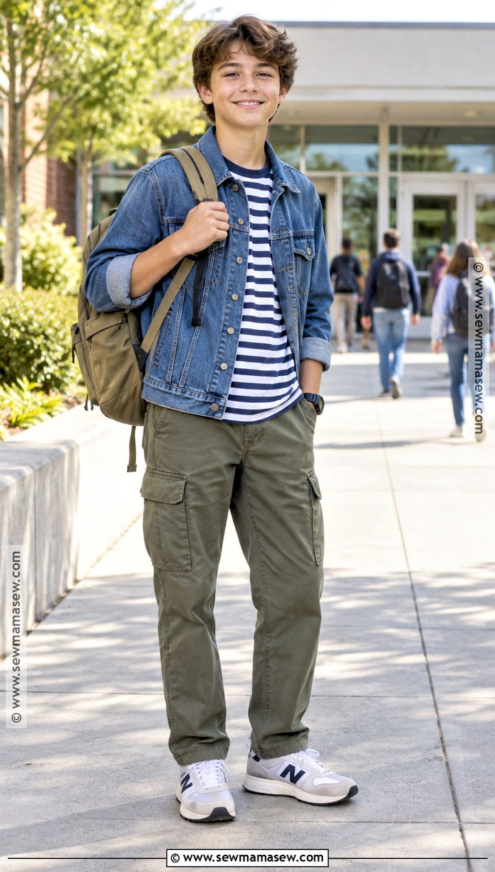 Striped T Shirt and Cargo Pants Outfit - 15 back to school outfits grade 7