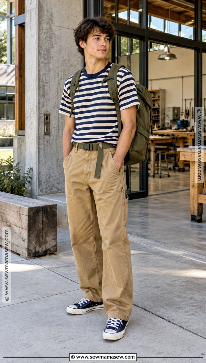 Striped Tee And Carpenter Pants Back To School Outfit - 25 back to school outfits for men