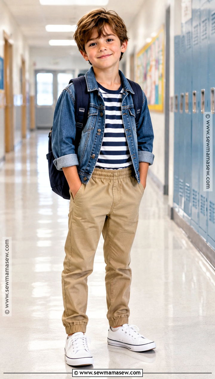 Striped Tee And Pull On Chinos Elementary School Outfit - 15 elementary back to school outfits