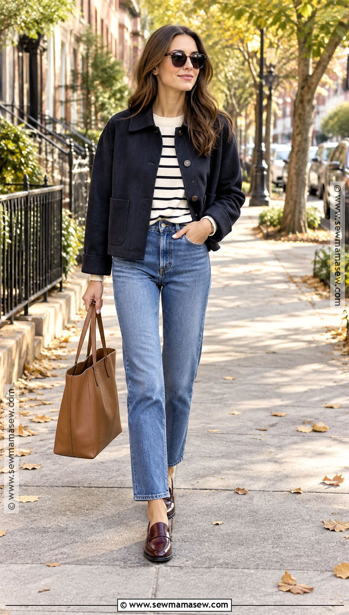 Striped Tee With Straight Leg Jeans And Loafers - 20 Fall Tees Ideas