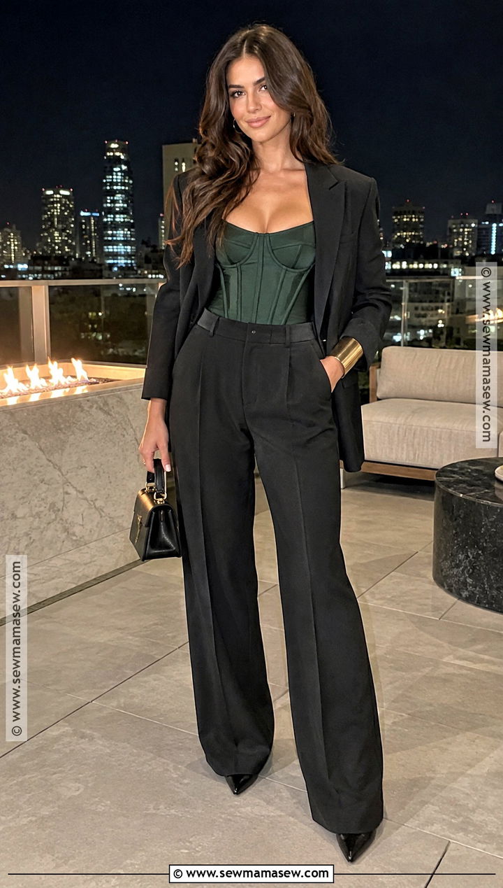 Structured Corset Top And Tailored Trousers Outfit - 20 Party Autumn Outfit Ideas