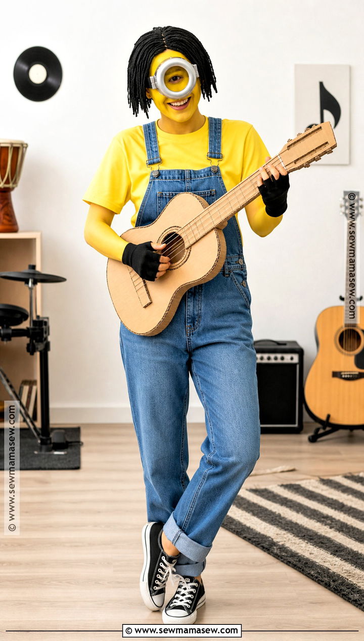 Stuart Minion Costume With Toy Guitar - 30 minons outfit costume ideas