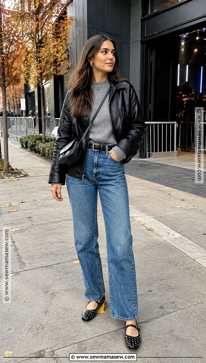 Studded Flats With A Leather Jacket - 20 fall flats ideas