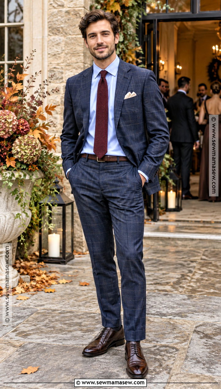 Subtle Plaid Suit Fall Wedding Guest Outfit - 15 male wedding guest outfit fall ideas