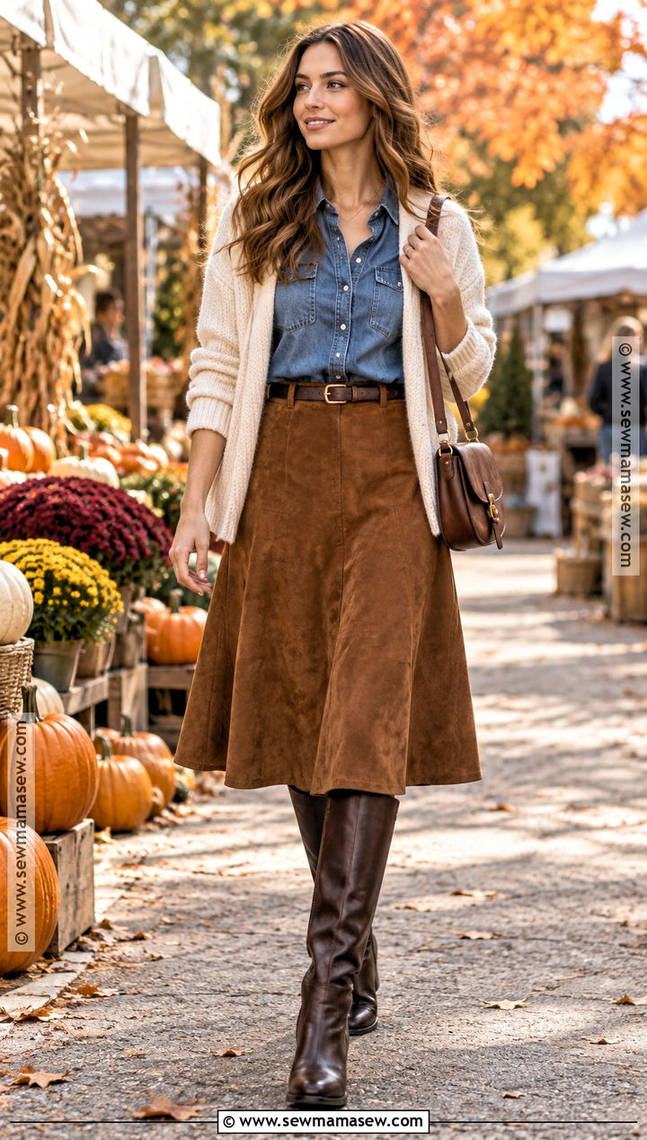 Suede A Line Skirt Autumn Outfit - 15 autumn skirt outfits 2026