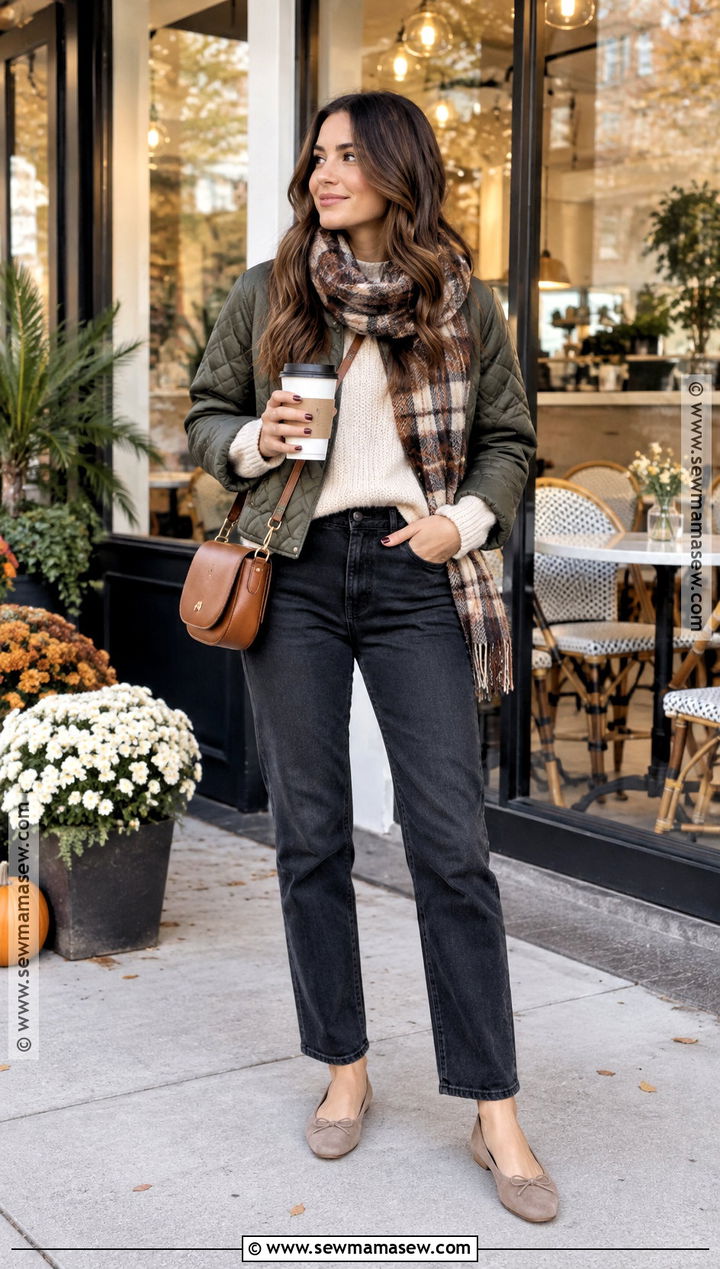 Suede Ballet Flats With Dark Jeans And Chunky Sweater - 20 fall flats outfit ideas
