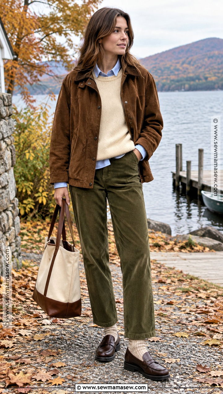 Suede Barn Jacket With Corduroy Pants - 15 fall suede jacket outfit ideas