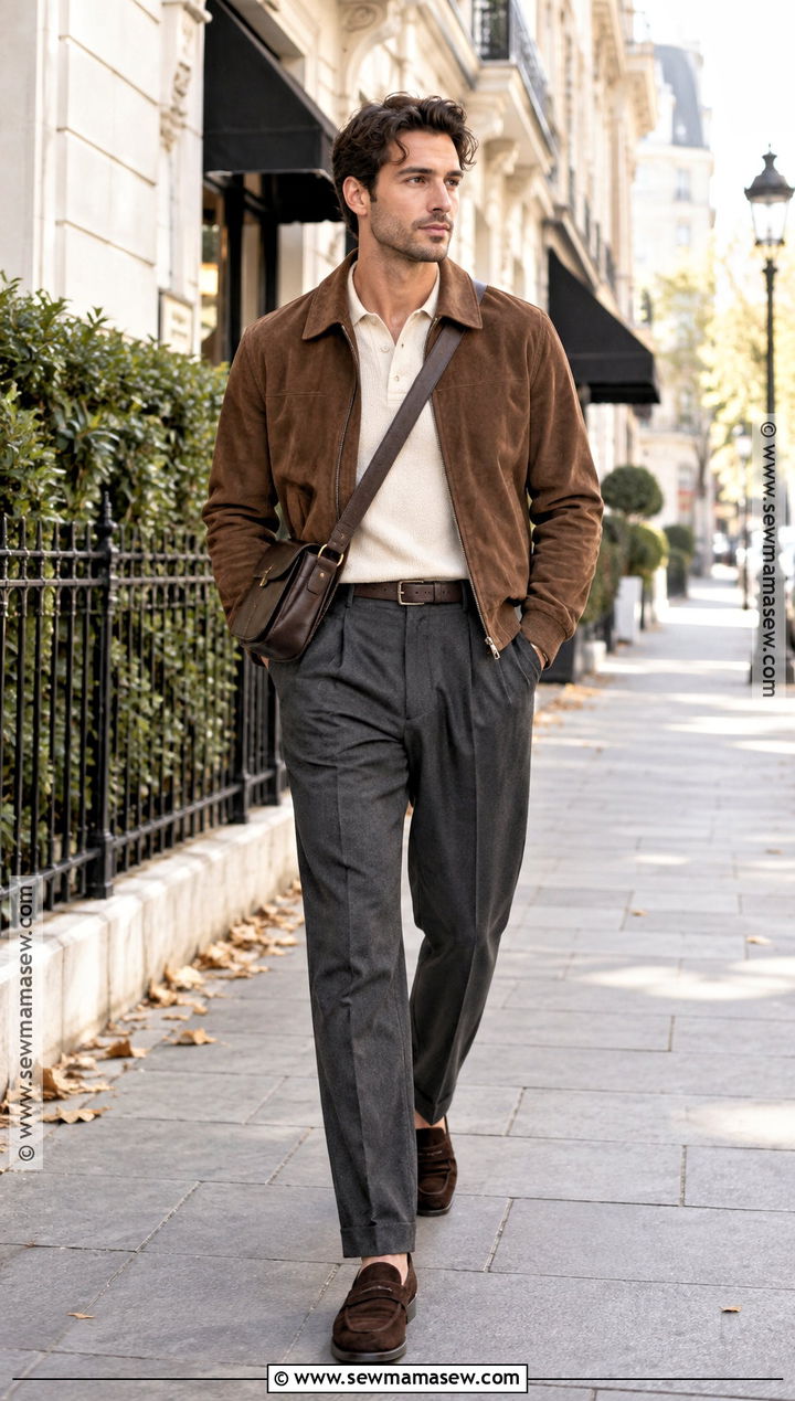 Suede Bomber Jacket Fall Outfit - 20 mens fall outfit ideas