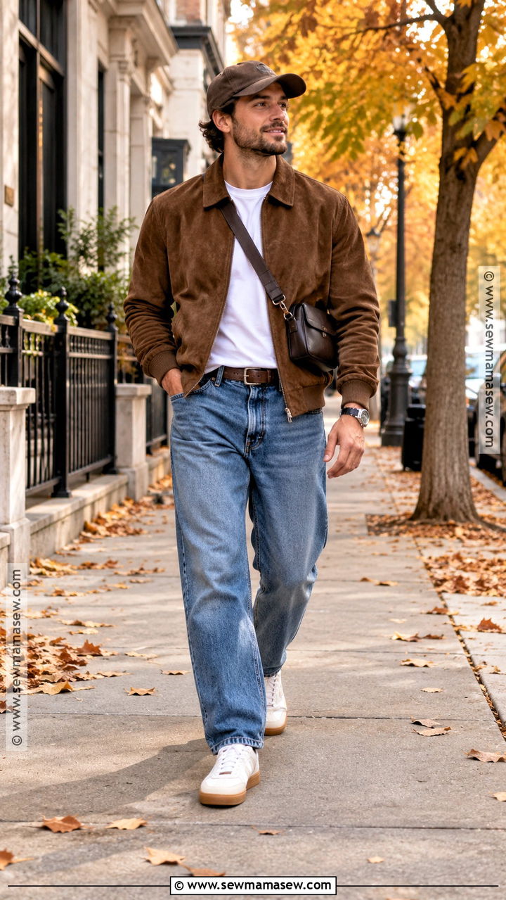 Suede Bomber Jacket Fall Outfit - 20 mens fall street style ideas