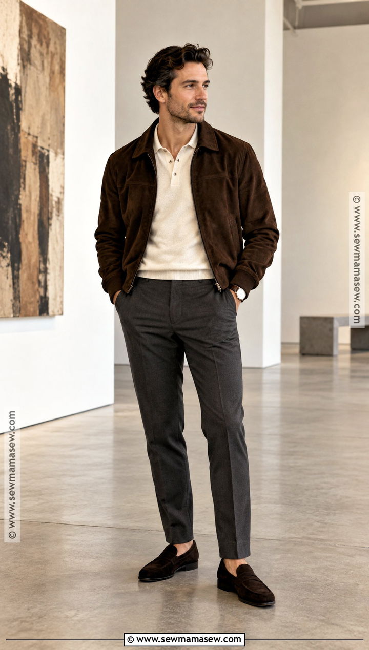 Suede Bomber and Knit Polo Fall Outfit - 15 fall outfits for men