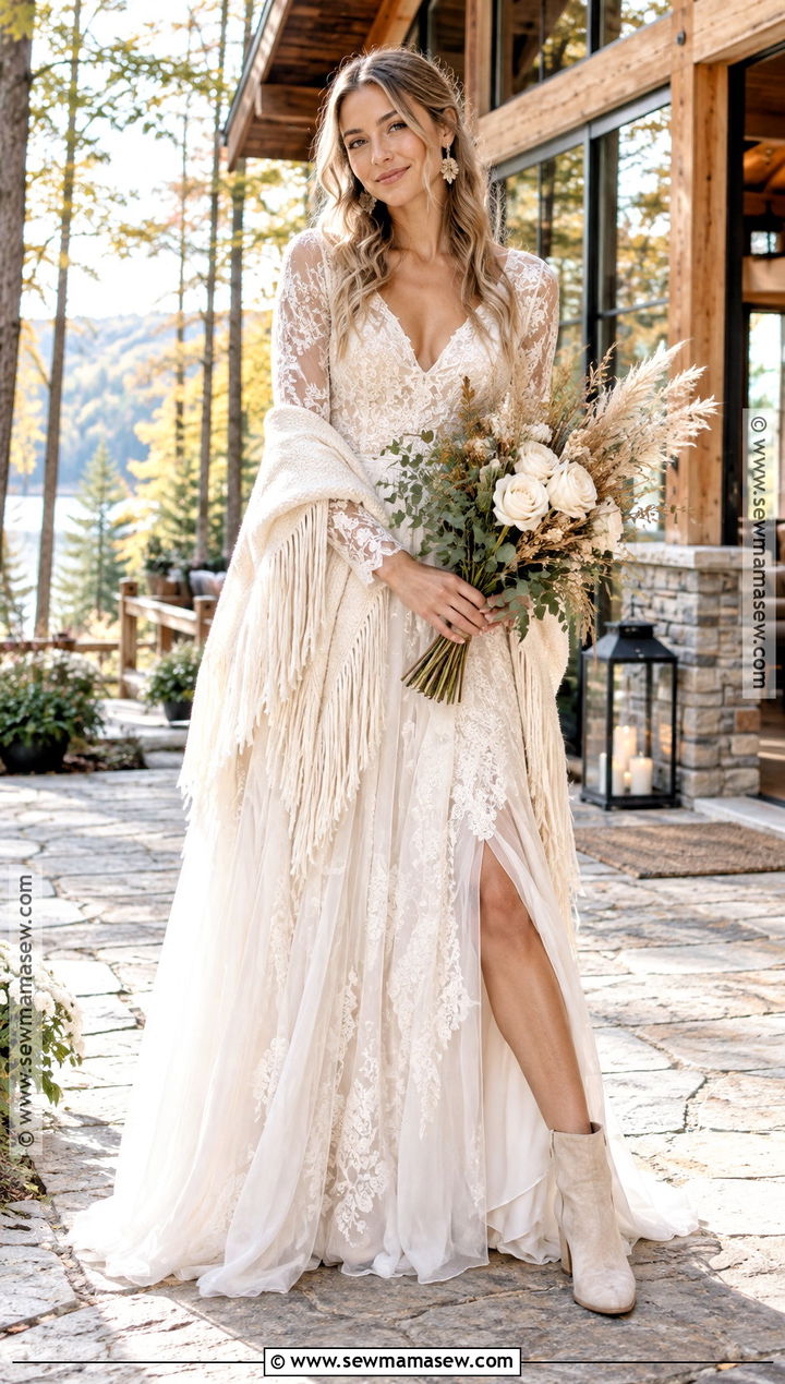 Suede Bridal Boots With Boho Wedding Dress - 15 fall wedding boots for bride