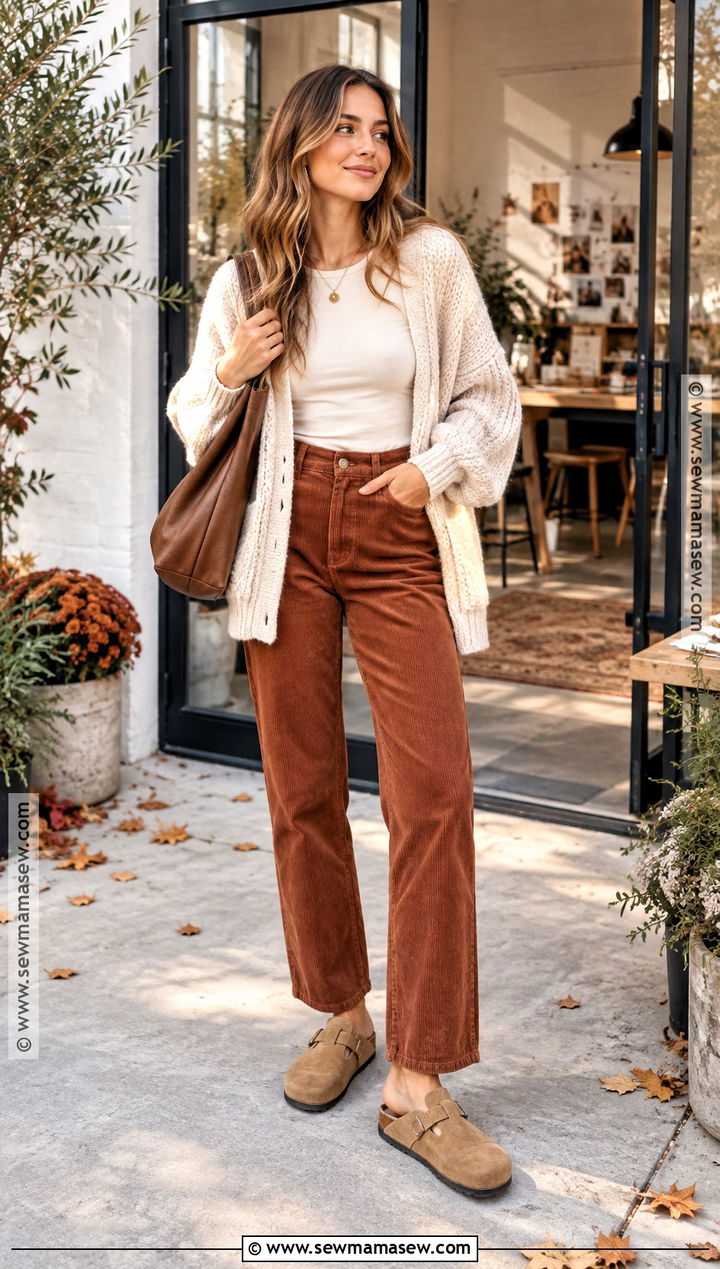 Suede Clogs With Corduroy Pants - 15 Fall Shoe Wardrobe Ideas