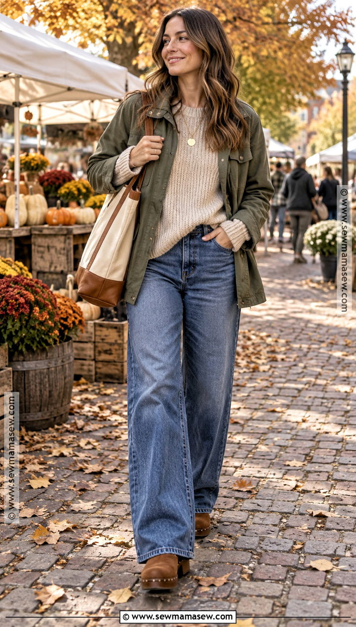 Suede Clogs With Sweater And Wide Leg Jeans - 20 fall shoes aesthetic
