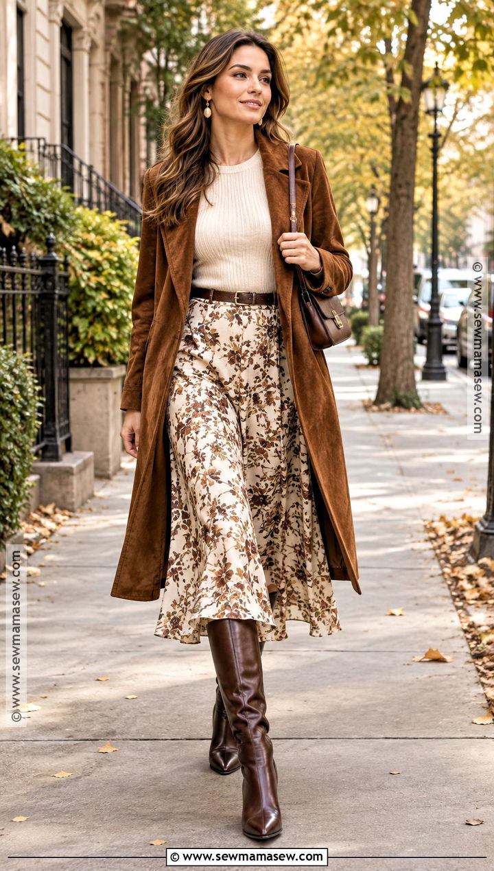 Suede Coat With Midi Skirt - 20 fall fashion coats