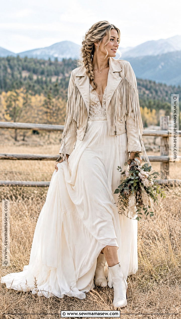 Suede Fringe Bridal Jacket With Boho Dress - 15 Fall Wedding Jacket Brides Ideas