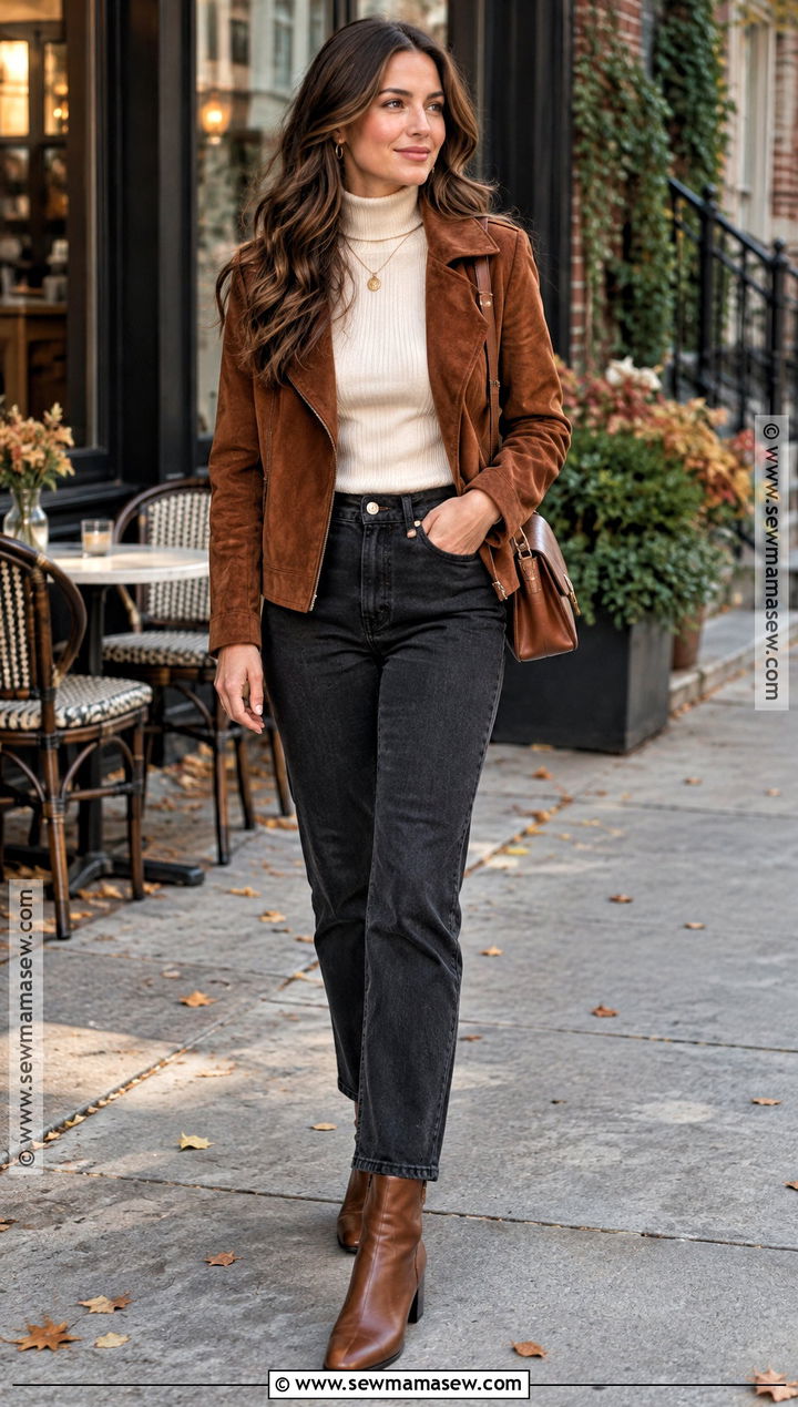 Suede Jacket And Black Jeans Fall Date Night Outfit - 15 datenight fall outfits casual