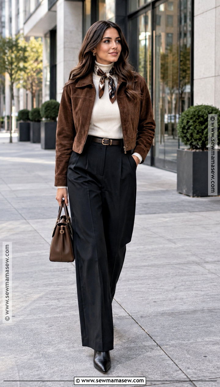 Suede Jacket And Black Trousers Fall Outfit - 15 outfits 2026 fall