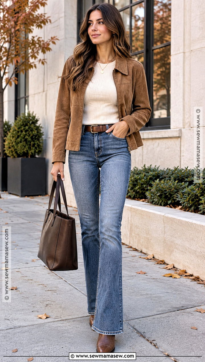 Suede Jacket And Cowboy Boots Outfit - 15 Autumn Outfit With Jacket And Boots