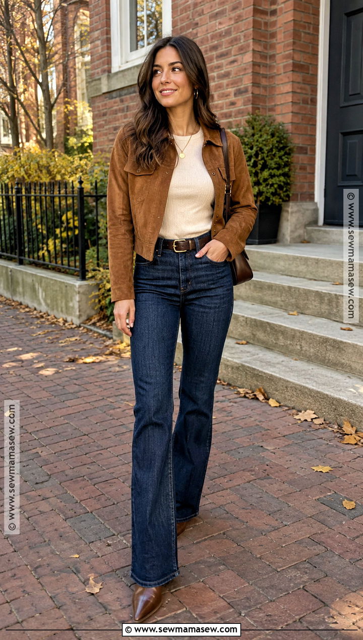 Suede Jacket And Dark Denim Autumn Outfit - 20 Cool Girl Autumn Outfits