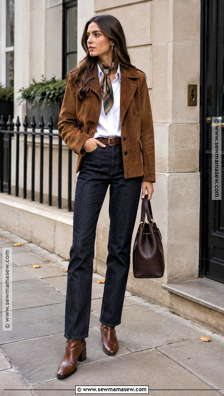 Suede Jacket And Dark Denim Euro Fall Outfit - 25 euro fall outfits