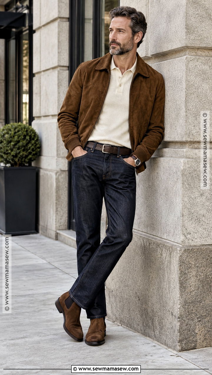 Suede Jacket And Dark Jeans Fall Street Outfit - 15 casual men fall outfits street styles