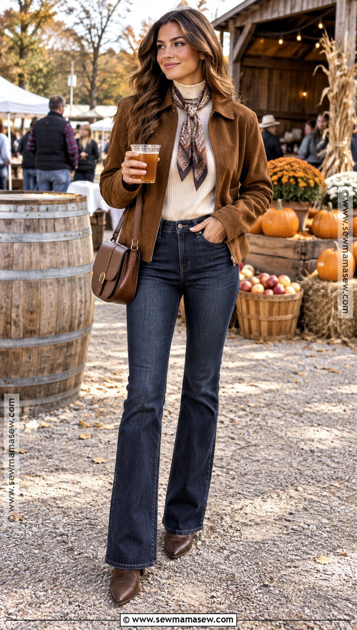 Suede Jacket And Dark Wash Jeans Fall Festival Outfit - 25 fall festival outfits