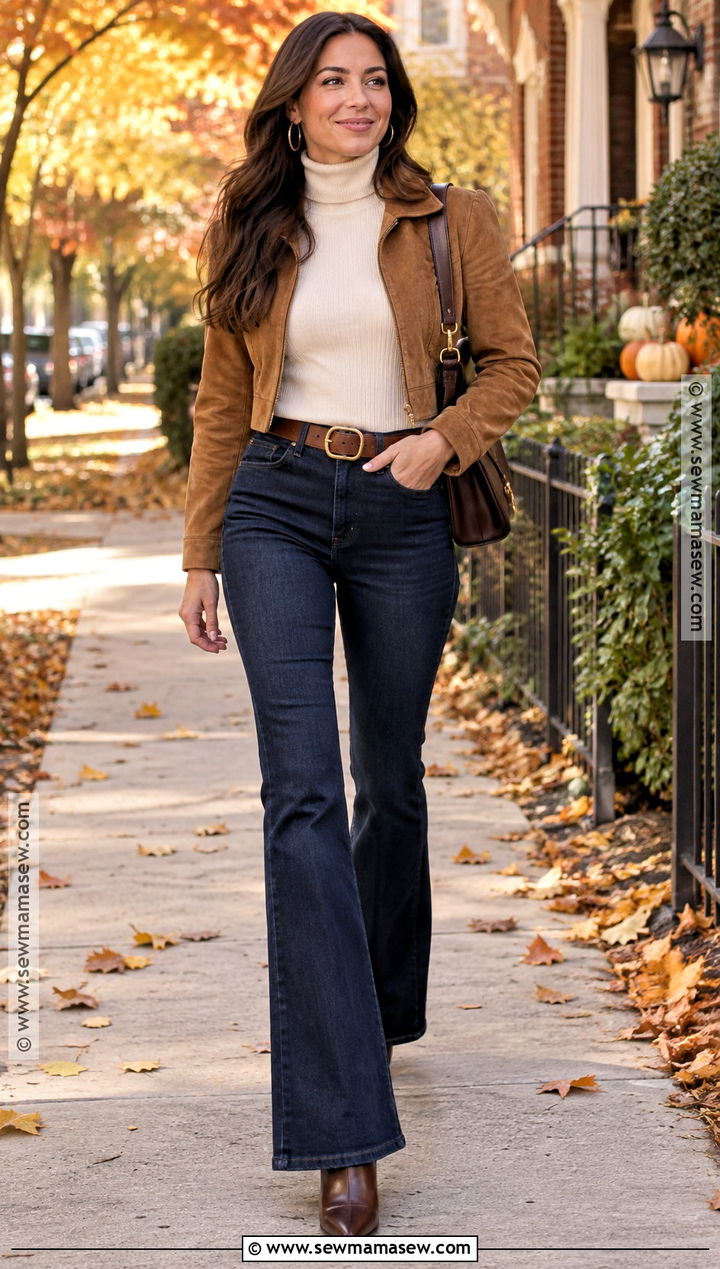 Suede Jacket And Flare Jeans Thanksgiving Outfit - 25 baddie thanksgiving outfits