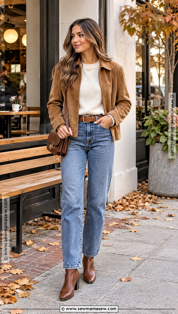 Suede Jacket And Jeans Fall Outfit - 15 fall 24 outfit trends