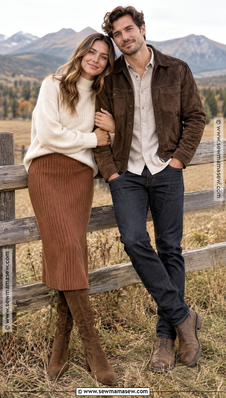 Suede Jacket And Knit Midi Skirt Fall Couple Photo Outfit - 20 fall couple photos outfits