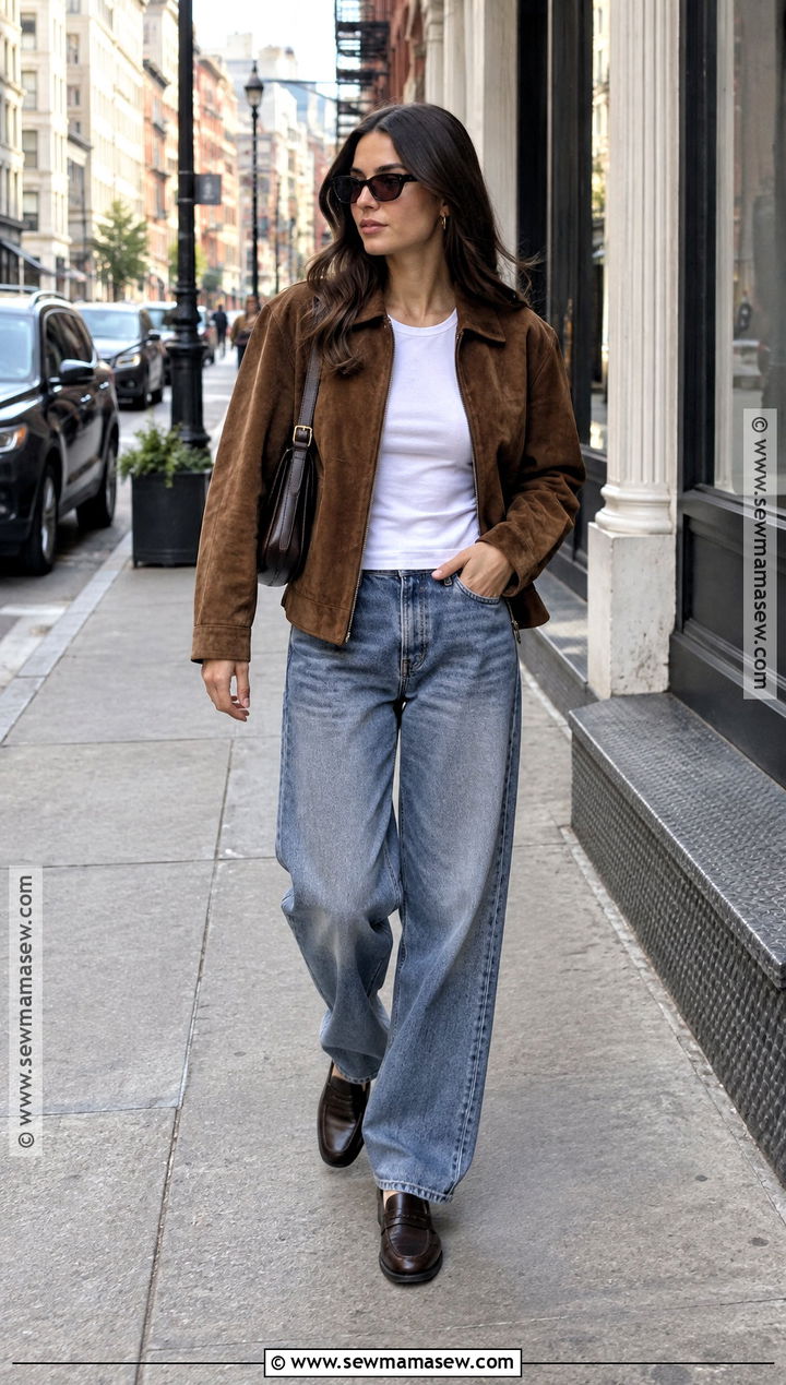 Suede Jacket And Loose Jeans NYC Outfit - 15 Nyc Street Style September Ideas