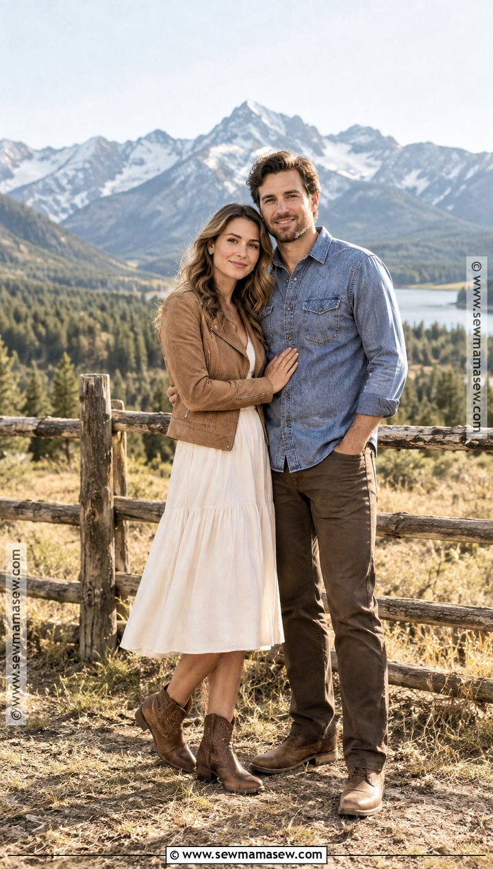 Suede Jacket And Midi Dress Mountain Engagement Outfit - 15 Fall Mountain Engagement Photos Outfit Ideas