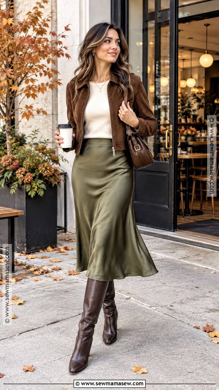 Suede Jacket And Midi Skirt Fall Outfit - 20 outfit ideas fall 2026