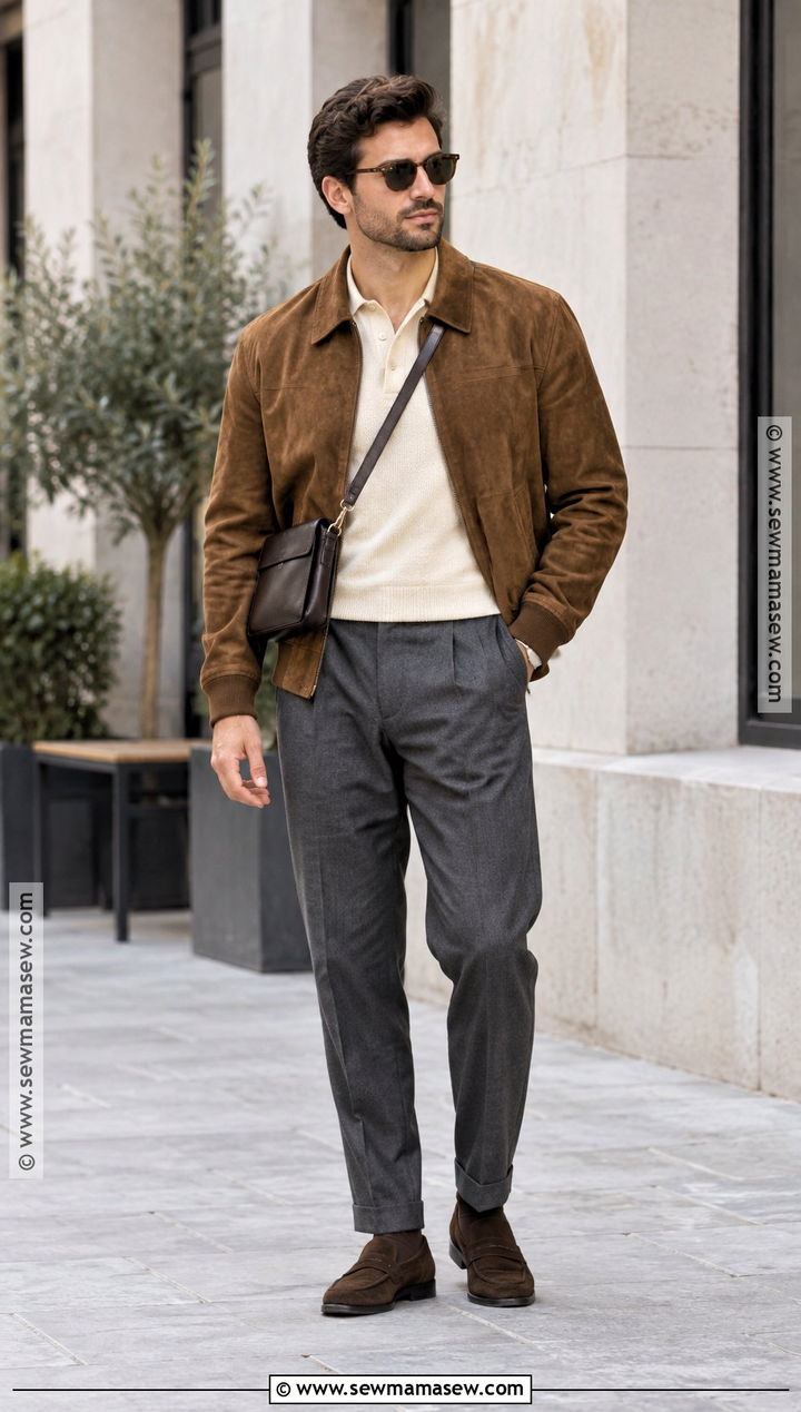 Suede Jacket And Pleated Trousers Autumn Outfit - 15 mens autumn outfits 2026