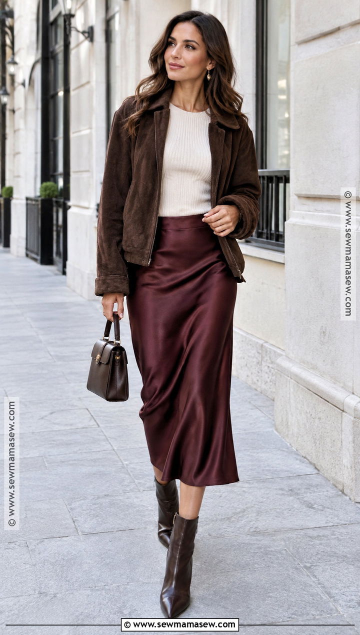 Suede Jacket And Slip Skirt Fall Outfit - 15 creative fall outfits