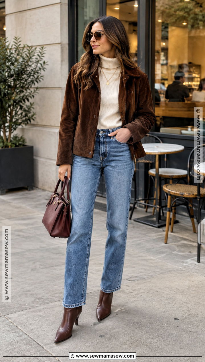 Suede Jacket And Straight Leg Jeans Fall Outfit - 15 fall 2026 outfit ideas
