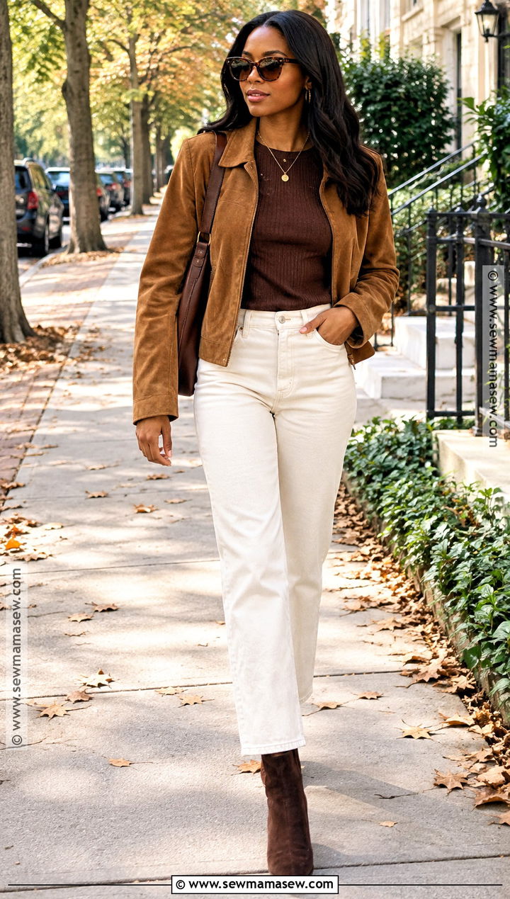Suede Jacket And White Jeans Fall Outfit - 15 black women fall fashion ideas 2026