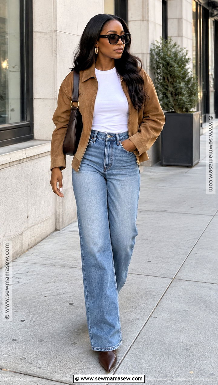 Suede Jacket And Wide Leg Jeans Outfit - 15 fall fashion ideas for black women 2026