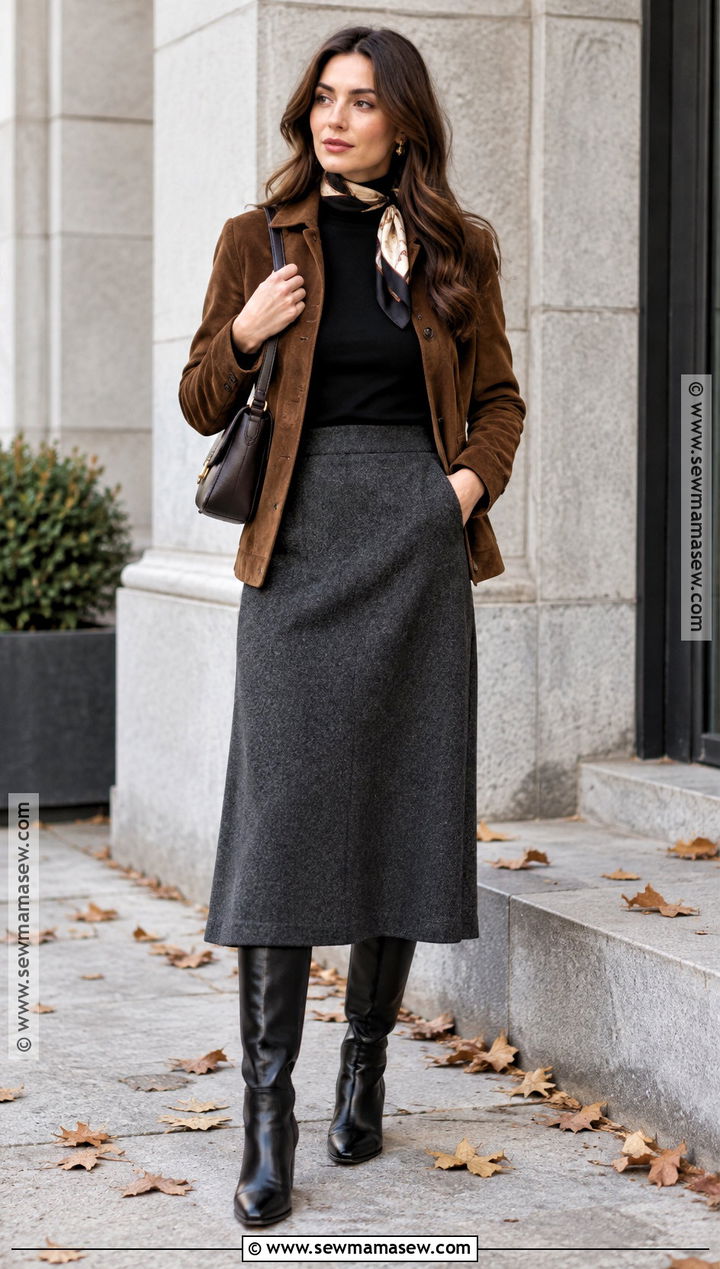 Suede Jacket And Wool Skirt Autumn Outfit - 15 old money aesthetic outfit autumn ideas