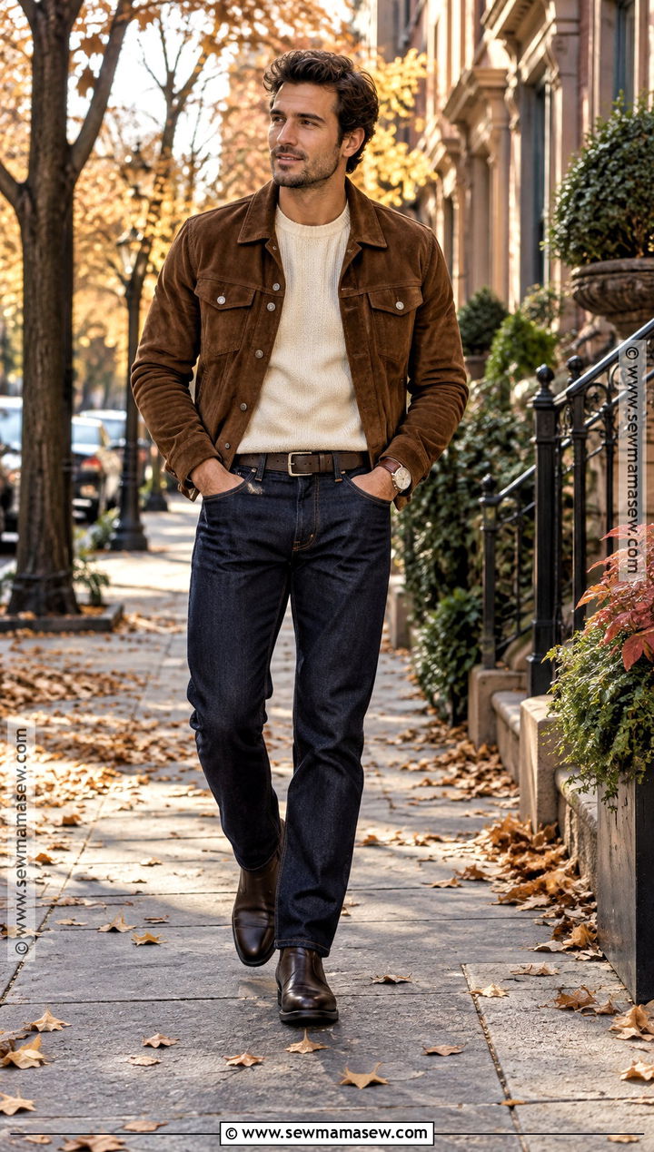 Suede Jacket Autumn Outfit - 15 Minimalist Autumn Outfit Ideas for Men