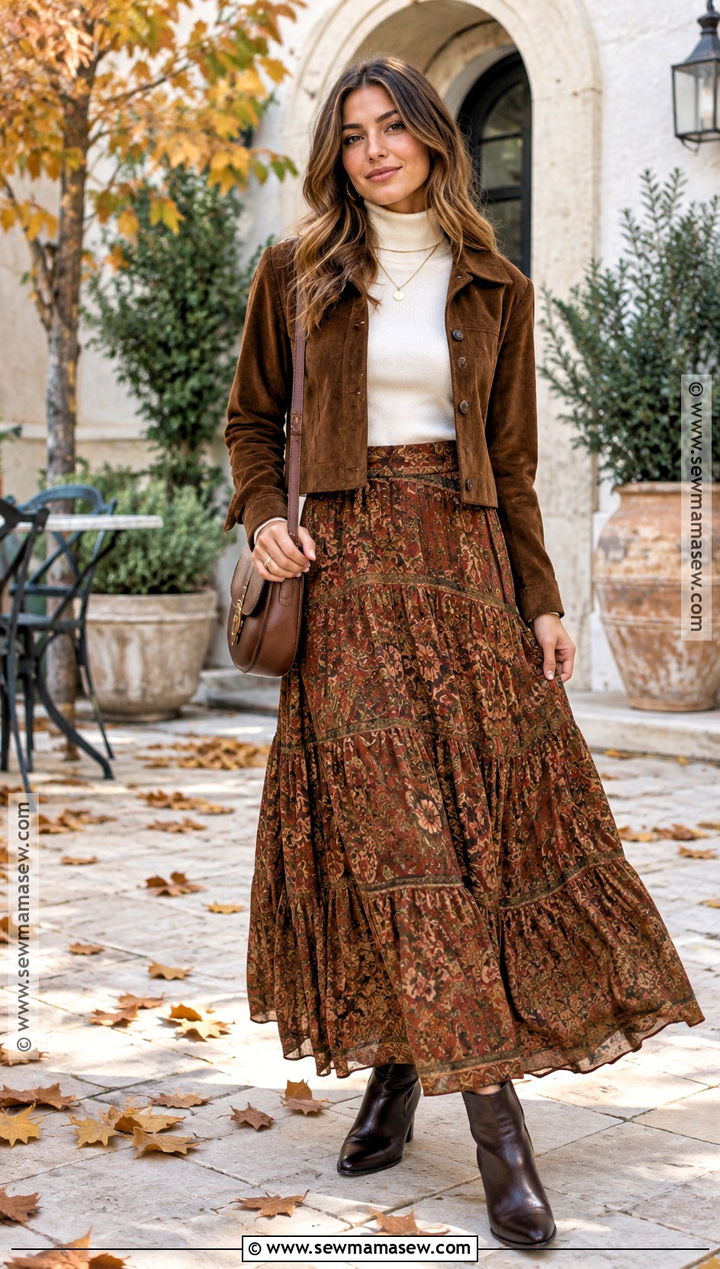 Suede Jacket With Maxi Skirt And Ankle Boots - 15 ladies fall fashion ideas
