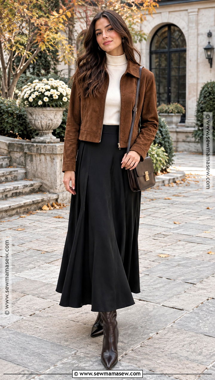 Suede Jacket With Maxi Skirt - 15 chic fall fashion style ideas
