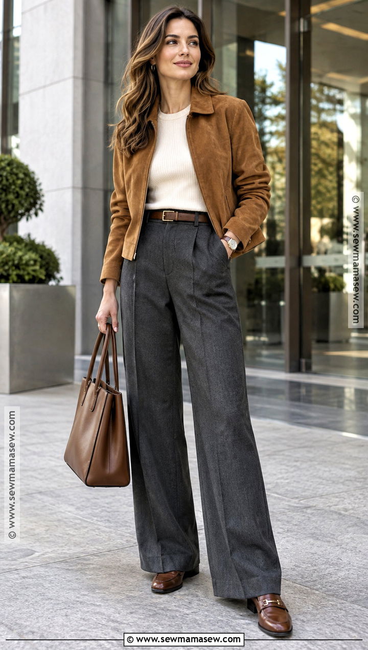 Suede Jacket With Tailored Trousers - 15 Fall Fashion 2026 Women 30S Ideas