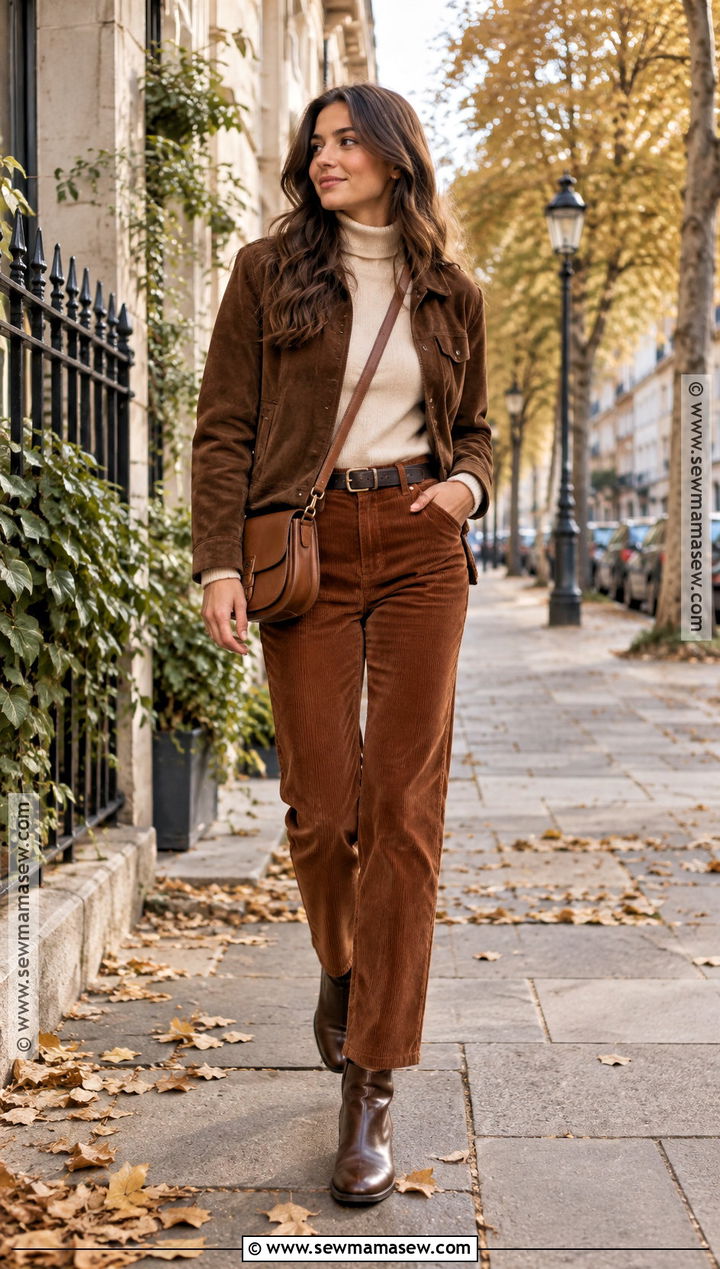 Suede Jacket With Turtleneck And Corduroy Pants - 15 europe vacation outfits fall