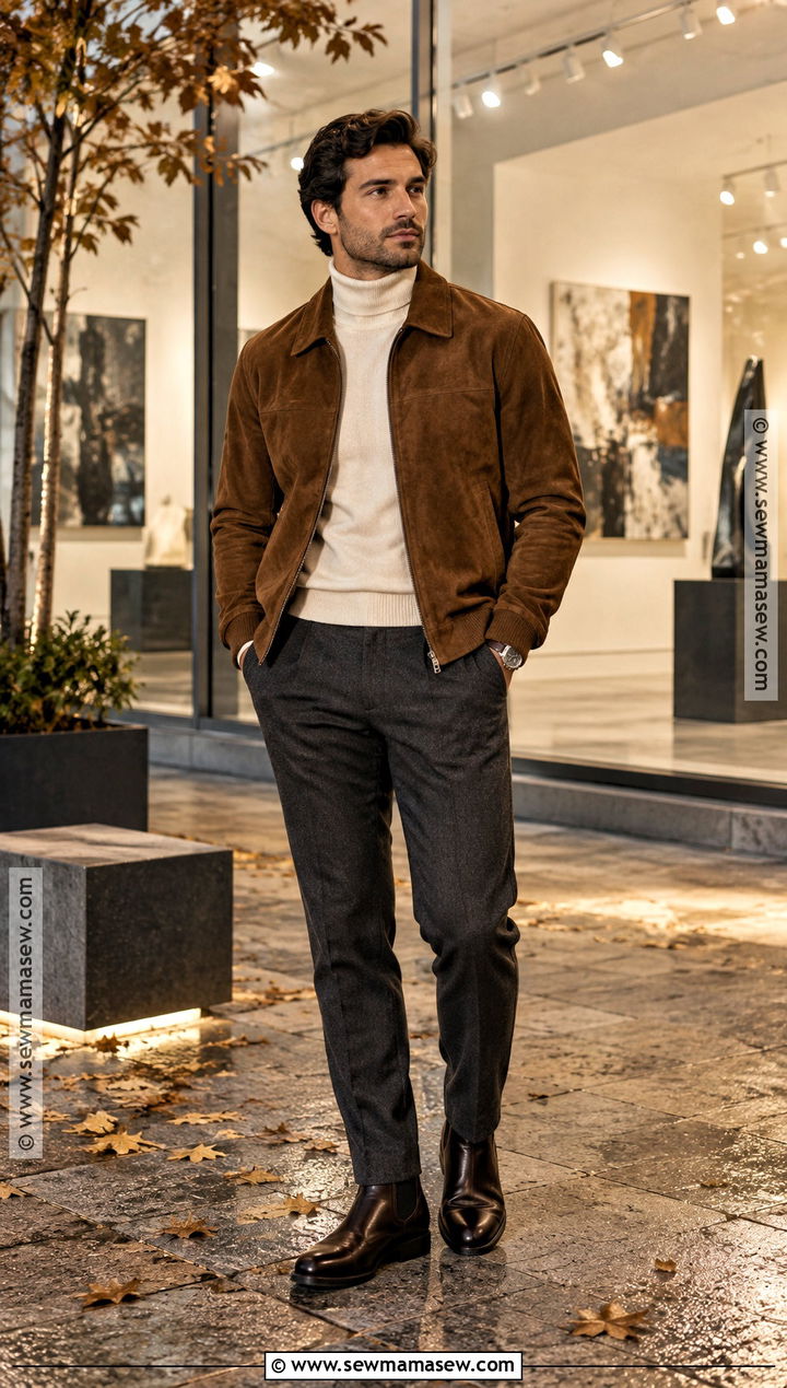 Suede Jacket With Turtleneck And Trousers - 25 fall fits for men