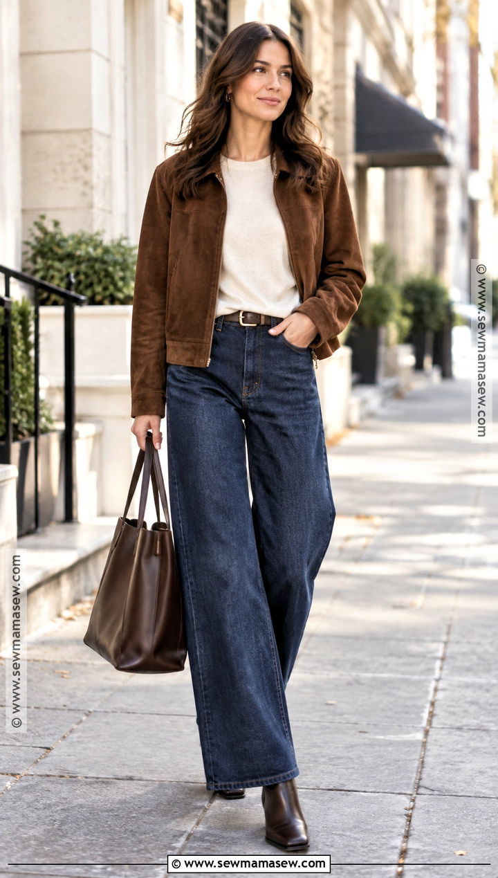 Suede Jacket With Wide Leg Jeans - 15 Fall Fashion Looks 2026