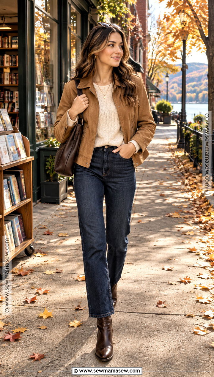 Suede Jacket and Dark Jeans Fall First Date Outfit - 15 1st date outfit casual fall ideas