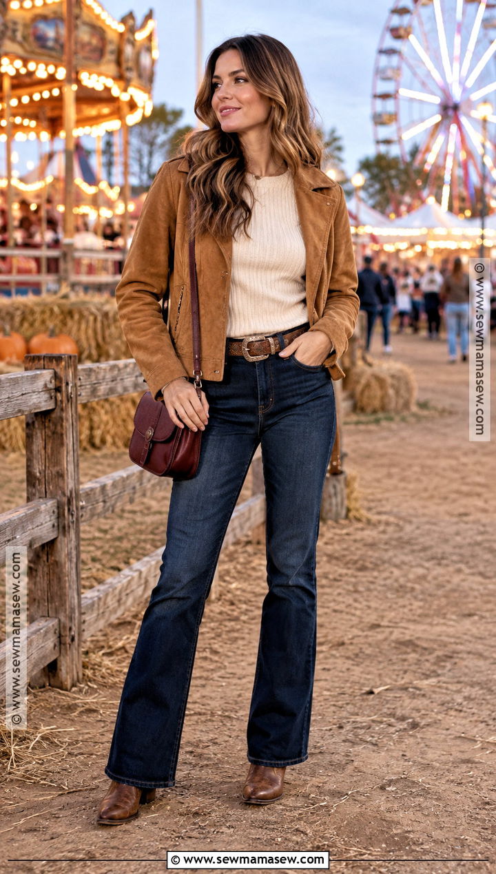Suede Jacket and Dark Wash Jeans Fall Fair Outfit - 25 fall fair outfit ideas